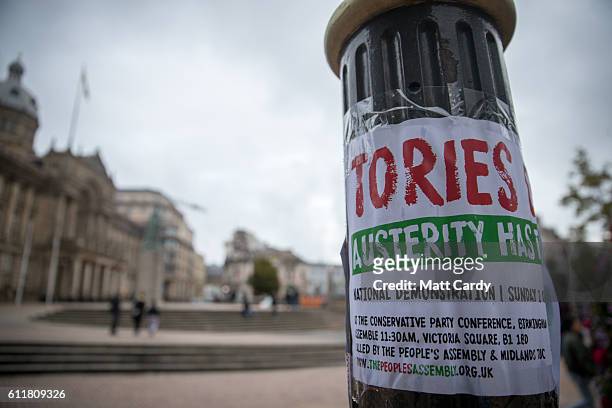 Posters are displayed at the People's Assembly's People Conference which is being held in Birmingham Town Hall ahead of a demonstration tomorrow on...