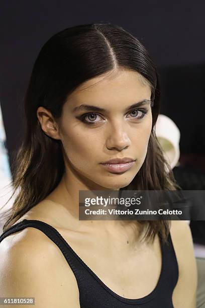 Model Sara Sampaio poses backstage prior the Elie Saab show as part of the Paris Fashion Week Womenswear Spring/Summer 2017 on October 1, 2016 in...