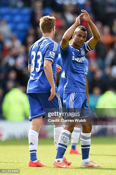 Chelsea's Tomas Kalas and Ashley Cole celebrate at the end of the game