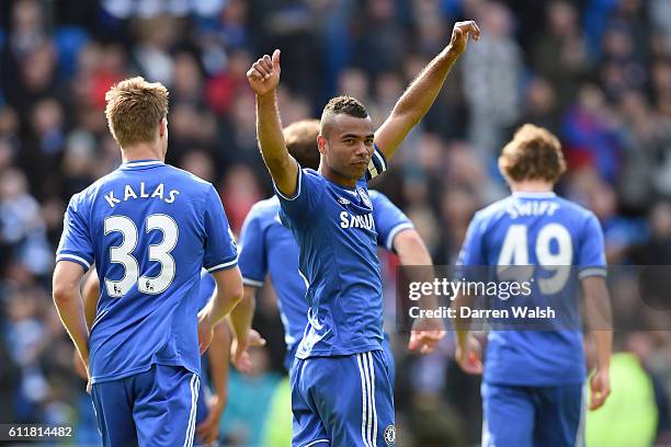 Chelsea's Ashley Cole celebrates at the end of the game
