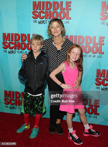 Edie Falco and family attend the New York Screening of Middle School: The Worst Years of My Life on October 1, 2016 in New York City.