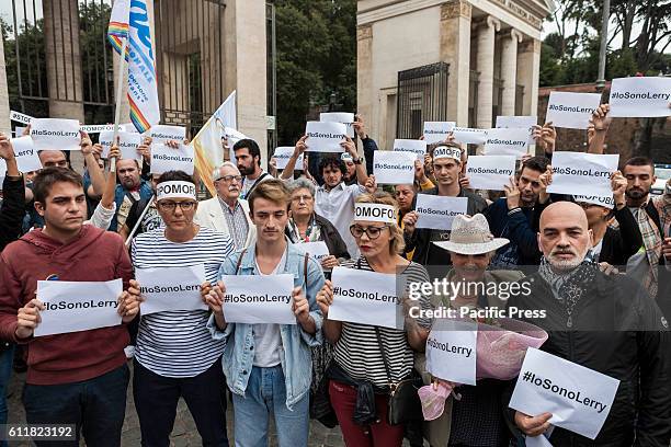 Members of Italian LGBTQI communities and supporters of gay rights take part in a rally to protest against homophobia in Rome, Italy. The members of...