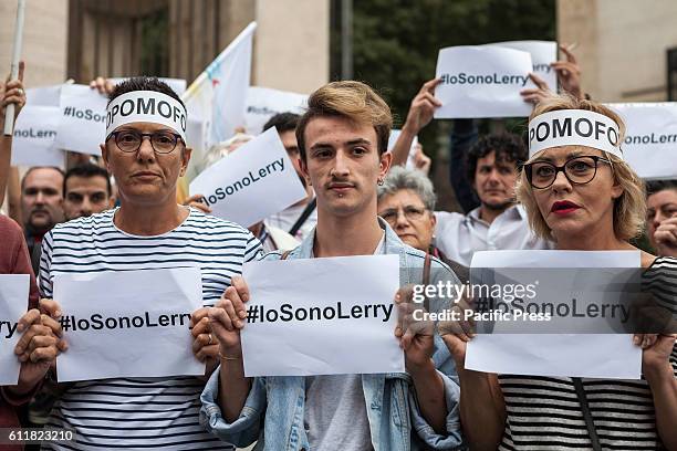 Imma Battaglia , italian left-wing politician and LGBT activist, Lerry , the homosexual boy beaten near Piazzale Flaminio, and Eva Grimaldi , italian...