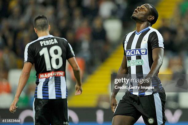 Emmanuel Agyemang Badu of Udinese Calcio shows his dejection during during the Serie A match between Udinese Calcio and SS Lazio at Stadio Friuli on...
