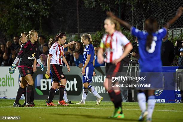 Chelsea's Gemma Davison celebrates scoring their fourth goal of the game