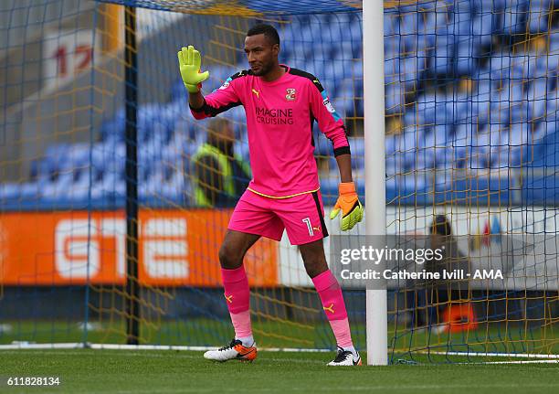 Lawrence Vigouroux of Swindon Town during the Sky Bet League One match between Shrewsbury Town and Swindon Town at Greenhous Meadow on October 1,...