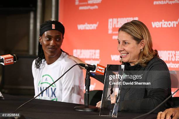 Head coach Cheryl Reeve of the Minnesota Lynx receives the 2016 WNBA Coach of the Year Award and Sylvia Fowles of the Minnesota Lynx receives the...