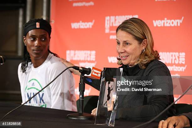 Head coach Cheryl Reeve of the Minnesota Lynx receives the 2016 WNBA Coach of the Year Award and Sylvia Fowles of the Minnesota Lynx receives the...