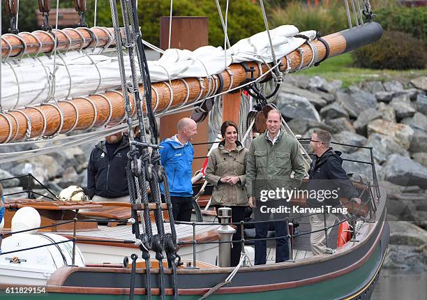 Catherine, Duchess of Cambridge and Prince William, Duke of Cambridge on the tall ship, Pacific Grace sailing towards Victoria's Inner Harbour on...