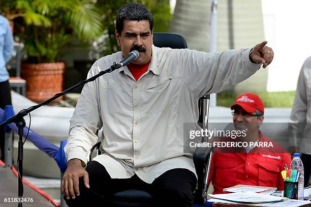Venezuelan President Nicolas Maduro speaks during the commemoration of the 2nd anniversary of the death of deputy Robert Serra at Miraflores...