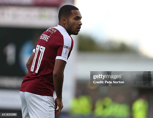 Kenji Gorre of Northampton Town in action during the Sky Bet League One match between Northampton Town and Bristol Rovers at Sixfields Stadium on...