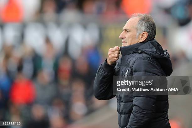 Francesco Guidolin the head coach / manager of Swansea City during the Premier League match between Swansea City and Liverpool at Liberty Stadium on...