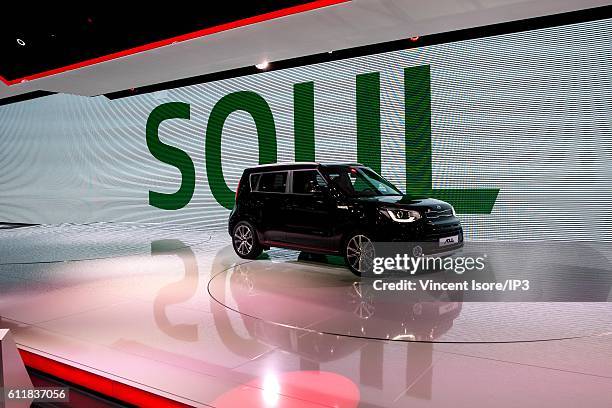 Of Audi Rupert Stadler delivers a speech during the press preview of the Paris Motor Show at Paris Expo Porte de Versailles on September 29, 2016 in...