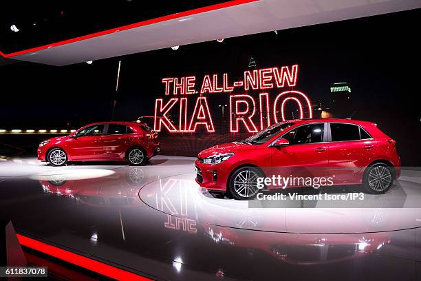 Of Audi Rupert Stadler delivers a speech during the press preview of the Paris Motor Show at Paris Expo Porte de Versailles on September 29, 2016 in...