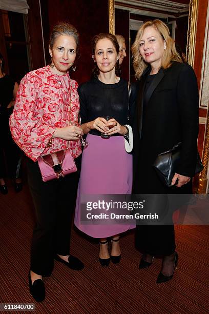Anna Murphy, Lisa Armstrong, and Sarah Mower attend the MATCHESFASHION.COM x Simone Rocha dinner at Restaurant Laperouse on October 1, 2016 in Paris,...