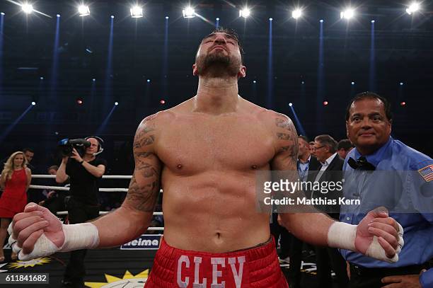 Nathan Cleverly poses after winning the WBA light heavyweight world championship title fight between Juergen Braehmer of Germany and Nathan Cleverly...