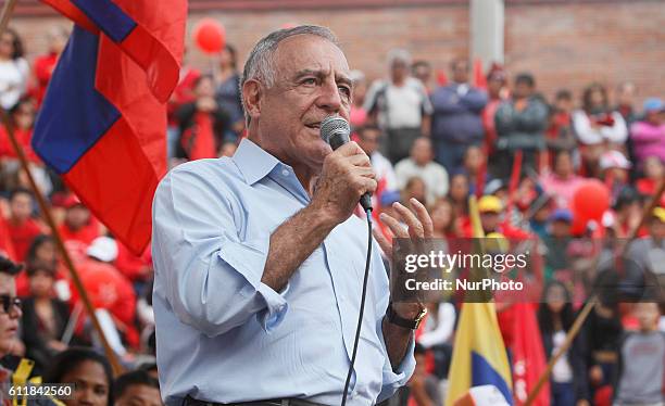 Paco Moncayo speaks during the convention in Quito, Ecuador on October 01, 2016. Acuerdo Nacional por el Cambio, Paco Moncayo elected as the...