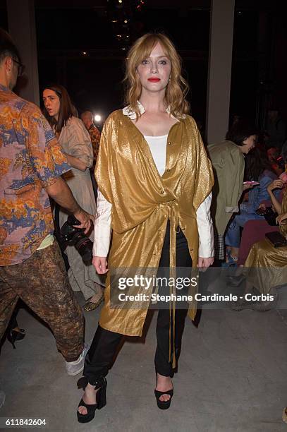 Christina Hendricks attends the Vivienne Westwood show as part of the Paris Fashion Week Womenswear Spring/Summer 2017 on October 1, 2016 in Paris,...