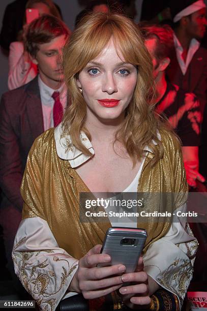 Christina Hendricks attends the Vivienne Westwood show as part of the Paris Fashion Week Womenswear Spring/Summer 2017 on October 1, 2016 in Paris,...