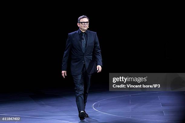 Chief designer officer of Hyundai Peter Schreyer delivers a speech during the press preview of the Paris Motor Show at Paris Expo Porte de Versailles...