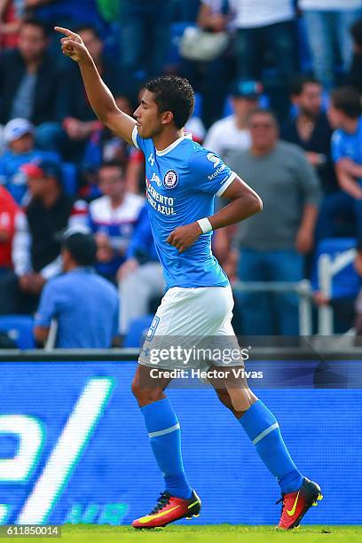 Joao Rojas of Cruz Azul celebrates after scoring the second goal of his team during the 12th round match between Cruz Azul and Veracruz as part of...