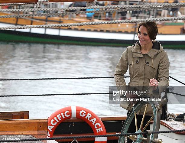 Catherine, Duchess of Cambridge, helms the ship Pacific Grace in Victoria Harbour on the final day of their Royal Tour of Canada on October 1, 2016...