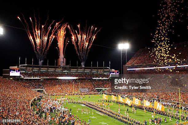 Clemson Tigers runs out onto the field prior to the game against the Louisville Cardinals at Memorial Stadium on October 1, 2016 in Clemson, South...