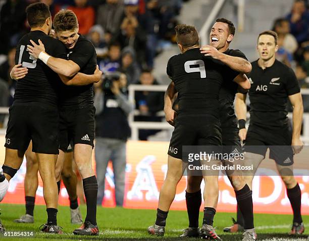 Ryan Crotty of New Zealand and teammates celebrate their team's try during match between New Zealand and Argentina as part of Rugby Championship 2016...
