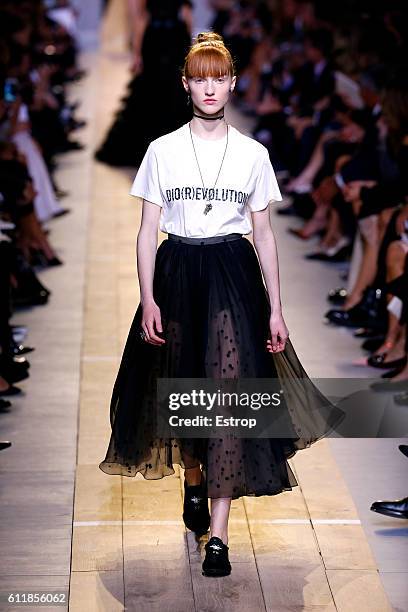 Model walks the runway during the Christian Dior designed by Maria Grazia Chiuri show as part of the Paris Fashion Week Womenswear Spring/Summer 2017...