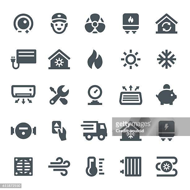 illustrazioni stock, clip art, cartoni animati e icone di tendenza di icone di riscaldamento e raffreddamento - calore concetto