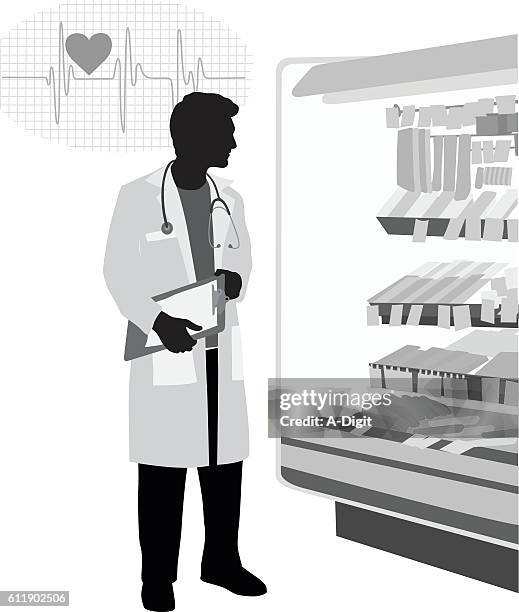 doctor's advice and food vector silhouette - fat female cartoon characters stock illustrations