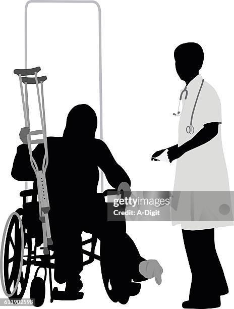 doctor and patient talks - broken leg stock illustrations