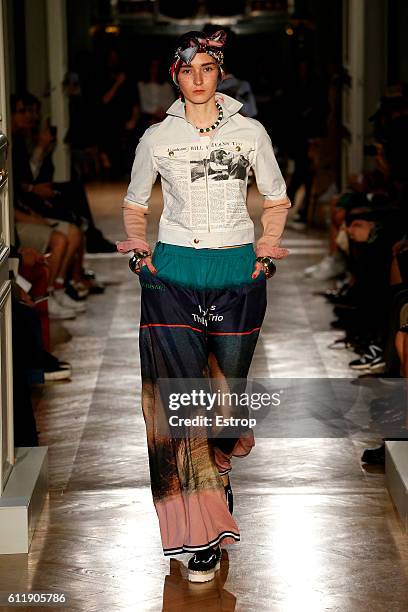 Model walks the runway during the Undercover designed by Jun Takahashi show as part of the Paris Fashion Week Womenswear Spring/Summer 2017 on...