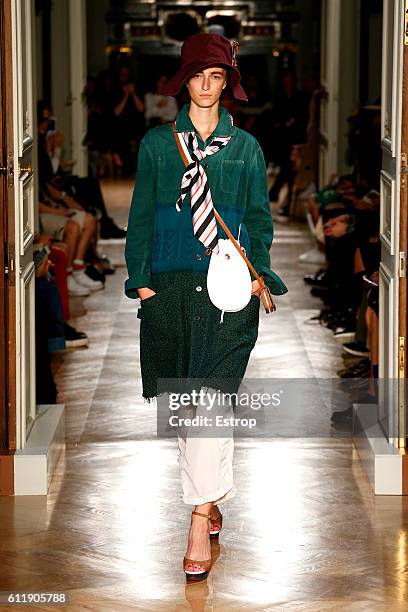 Model walks the runway during the Undercover designed by Jun Takahashi show as part of the Paris Fashion Week Womenswear Spring/Summer 2017 on...