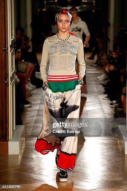 Model walks the runway during the Undercover designed by Jun Takahashi show as part of the Paris Fashion Week Womenswear Spring/Summer 2017 on...