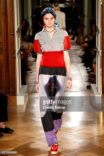 Model walks the runway during the Undercover designed by Jun Takahashi show as part of the Paris Fashion Week Womenswear Spring/Summer 2017 on...