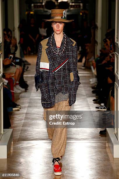 Model walks the runway during the Undercover designed by Jun Takahashi show as part of the Paris Fashion Week Womenswear Spring/Summer 2017 on...