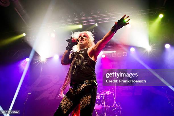 Singer Michael Starr of the American band Steel Panther performs live during a concert at the Huxleys on October 1, 2016 in Berlin, Germany.