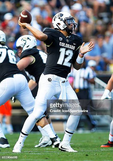 Colorado Buffaloes Quarterback, Steven Montez during a Pac-12 conference match-up between the Colorado Buffaloes and the visiting Oregon State...