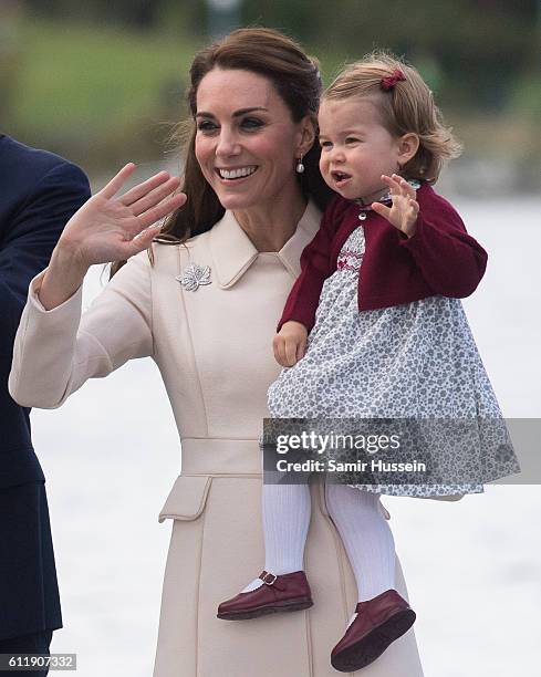 Catherine, Duchess of Cambridge Princess Charlotte of Cambridge depart Victoria on October 1, 2016 in Victoria, Canada.