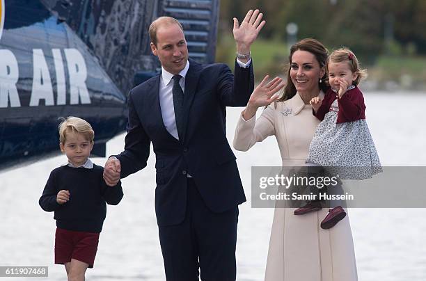 Catherine, Duchess of Cambridge, Prince William, Duke of Cambridge, Prince George of Cambridge and Princess Charlotte of Cambridge depart Victoria on...