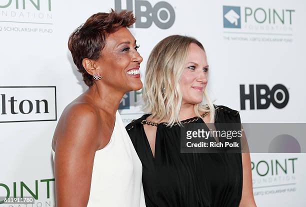 Television personality Robin Roberts and Amber Laign arrive at Point Foundation's Point Honors gala at The Beverly Hilton Hotel on October 1, 2016 in...