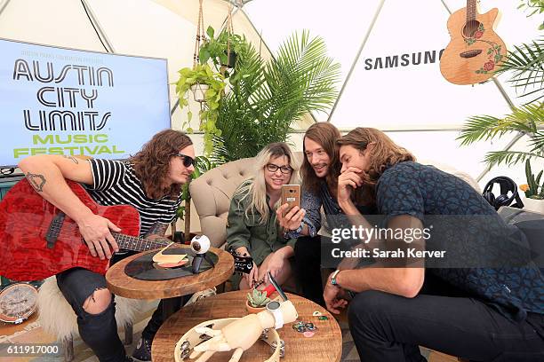 Recording artists Andy Prince and Vox Matt Prince of The Gills are seen in the Samsung Creator's Hub during day two at Austin City Limits Music...