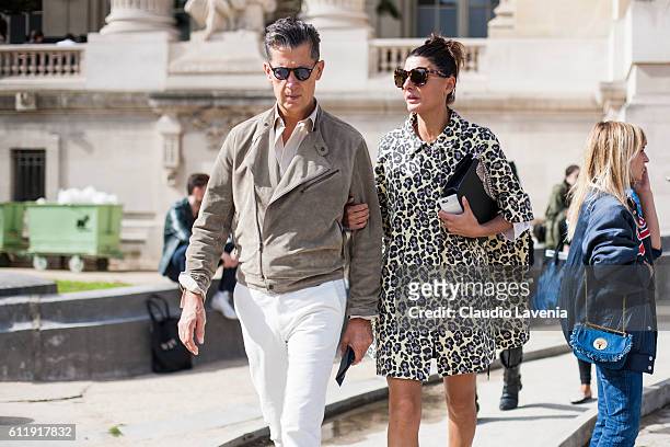 Stefano Tonchi and Giovanna Battaglia after the Mugler show on day 5 of Paris Womens Fashion Week Spring/Summer 2017,Êon September 30, 2016 in Paris,...
