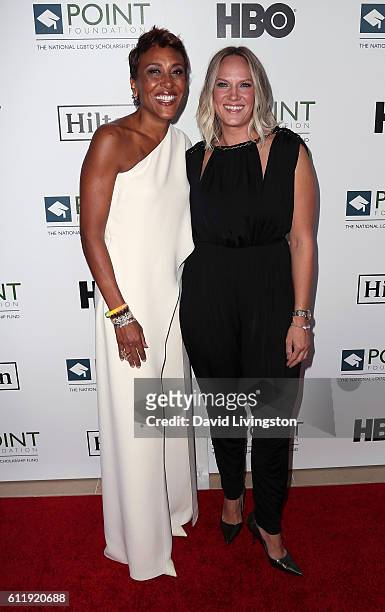 Broadcaster Robin Roberts and partner Amber Laign attend the 2016 Point Honors Los Angeles Gala at The Beverly Hilton Hotel on October 1, 2016 in...