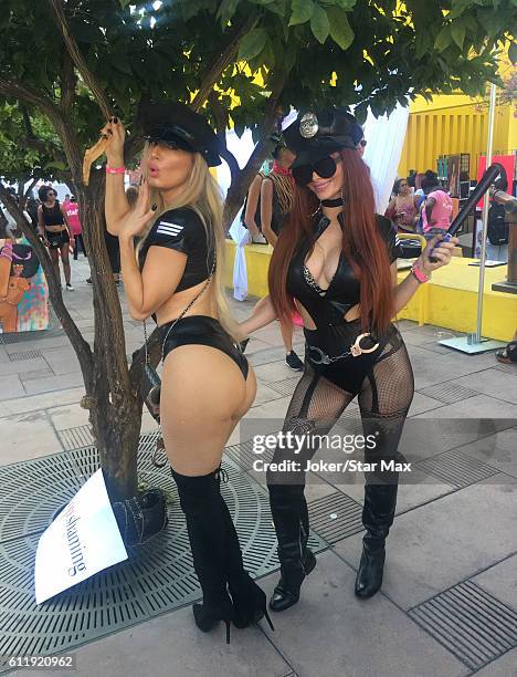 Model Ana Braga and actress Phoebe Price are seen on October 1, 2016 in Los Angeles, California.