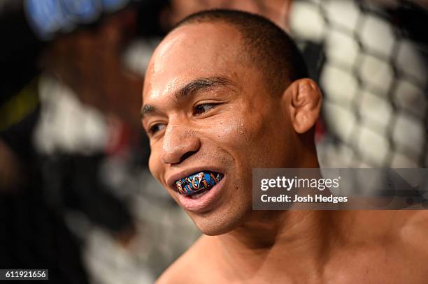 John Dodson stands in his corner prior to facing John Lineker of Brazil in their bantamweight bout during the UFC Fight Night event at the Moda...