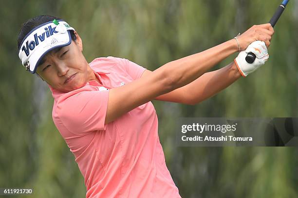 Ilhee Lee of Korea hits her tee shot on the 2nd hole during the final round of the 2016 Reignwood LPGA Classic on October 2, 2016 in Beijing, China.