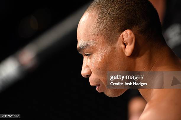 John Dodson stands in his corner prior to facing John Lineker of Brazil in their bantamweight bout during the UFC Fight Night event at the Moda...