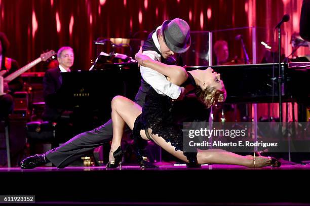 Derek Hough dances onstage during the MPTF 95th anniversary celebration with "Hollywood's Night Under The Stars" at MPTF Wasserman Campus on October...